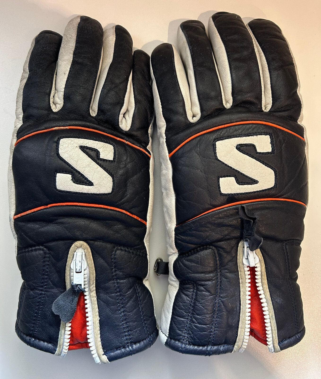 Salomon guanti sci in pelle vintage '70s winter ski leather gloves padded
