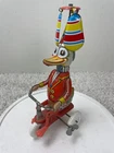 Vintage Schylling Duck On Bike Wind-Up Toy Pedal Cap Propeller Printed Tin