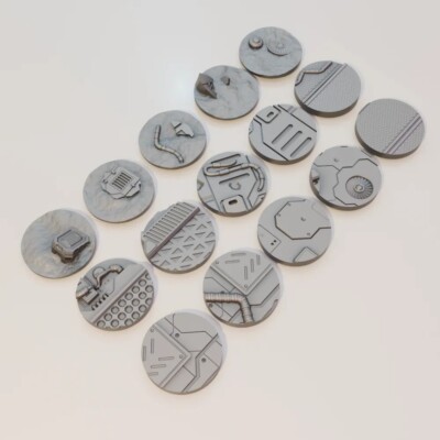 15 x 40 mm Sci-Fi Industrial Round Bases Miniatures - 3d Printed Tabletop Terrain