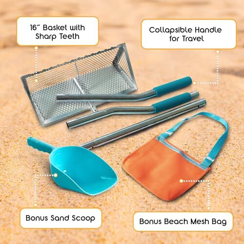 Sand Flea Rake - Commercial Grade Beach Rake for Sand Shark Teeth ...