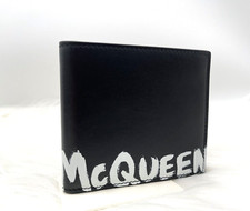 AUTH NWT Alexander McQueen Men  s Graffiti Logo Leather Bifold Wallet In Black
