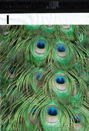 100 sobres 10x13 plumas de pavo real de diseñador sobres de polietileno boutique bolsas personalizadas - Imagen 1 de 3