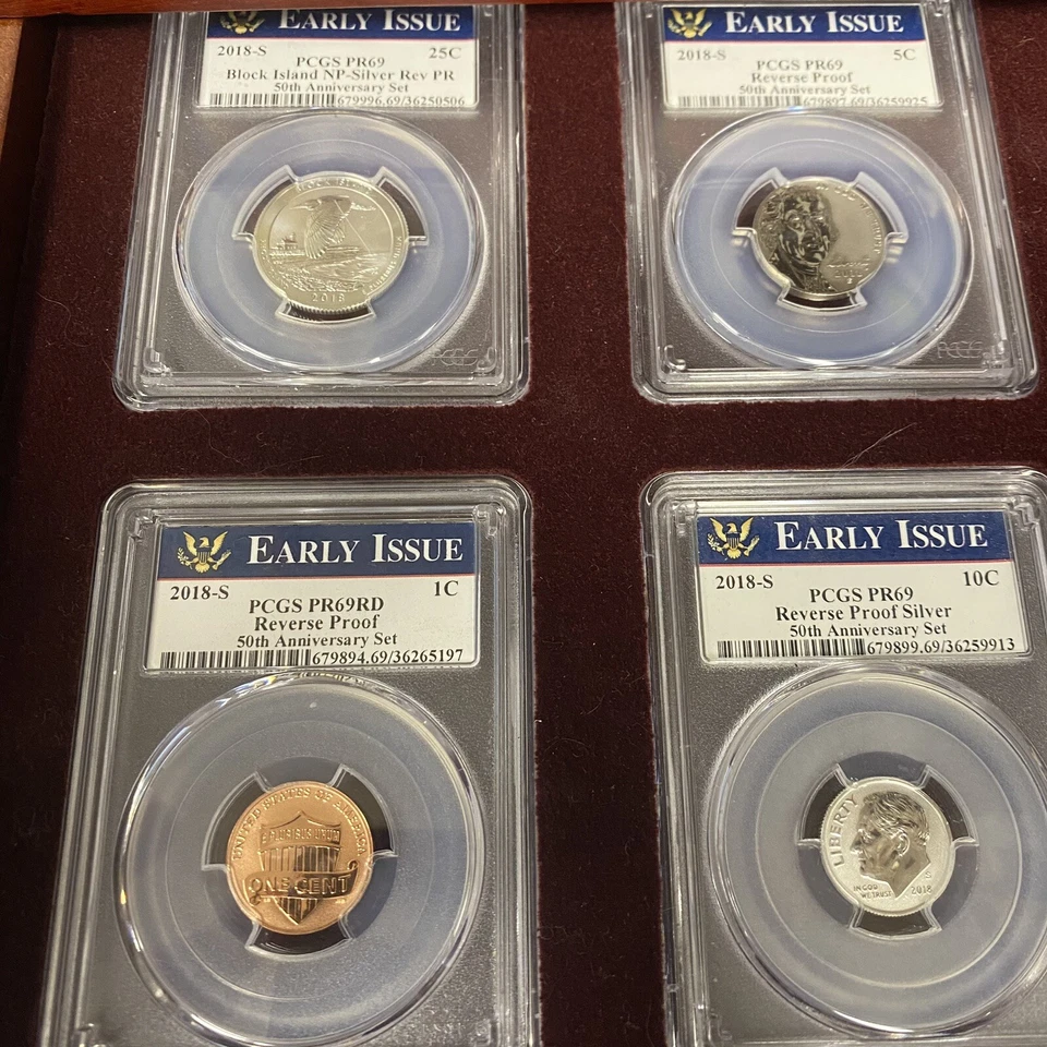 PCS The Silver Reverse Proof 50th Anniversary Set W/ Glass Display Case 10 Coins - Image 2 of 4