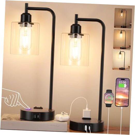 Industrial Touch Table Lamps for Bedrooms Set of 2 - 3-Way Dimmable A-Clear