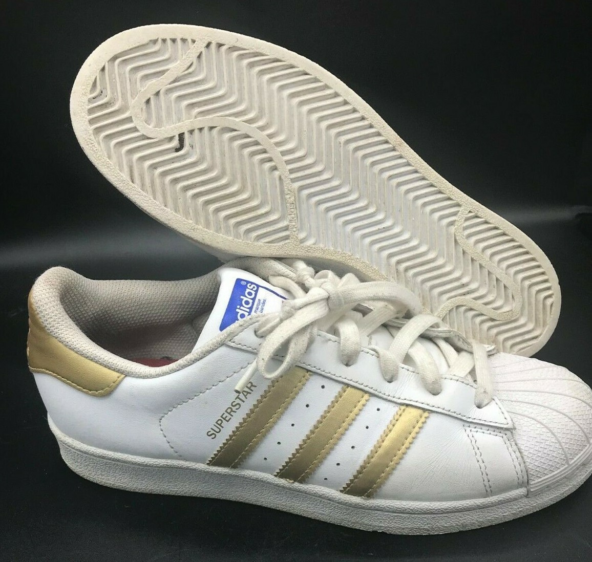 Adidas White And Gold Superstar Tennis Shoe Size 6.5 US