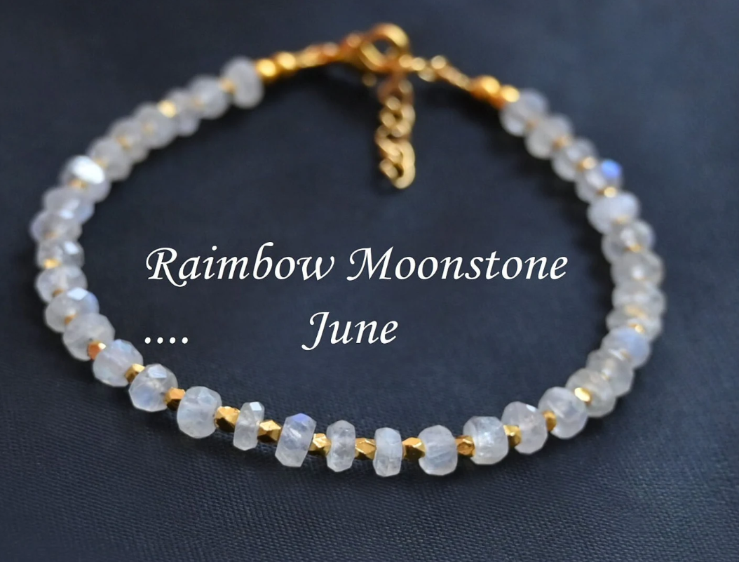 3mm-4mm Moonstone Bracelet Silver Rainbow Moonstone June Birthstone For Gift