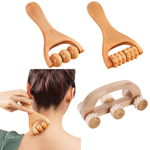 3pcs Wooden Massage Roller Tools Manual Wooden Massage Wood Back Massage Roll...