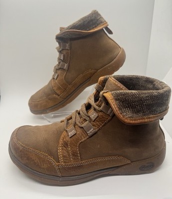 Chaco Barbary Ankle Boots Womens Sz 7/38 Java Mahogany Brown Leather Knit Collar