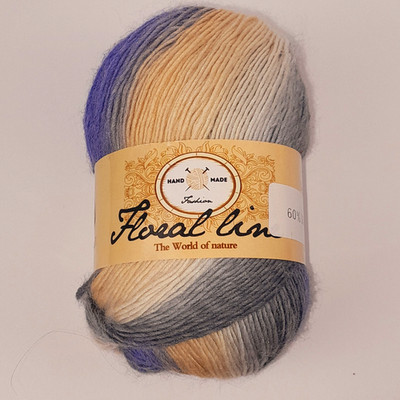 Floral Line Yarn Animal Wool & Acrylic Blend Blue Ivory Ombre Skein