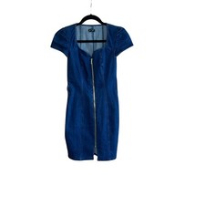 bebe Dress Dark Denim Stretch Sweetheart Neckine Bodycon Front Zip  Size 0