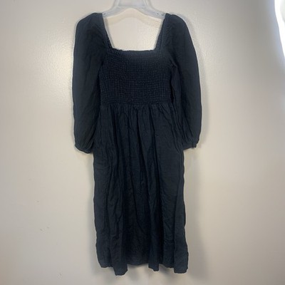 J CREW Linen Daydream Dress Midi Square Neck Smocked Puff Sleeve Boho Black S | eBay J CREW Linen Daydream Dress Midi Square Neck Smocked Puff Sleeve Boho Black S | eBay