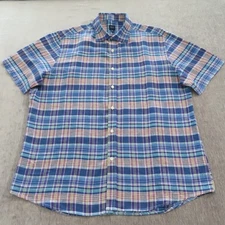 Saks Fifth Avenue Shirt Mens XL Blue Short Sleeve Linen Button Up Casual Preppy