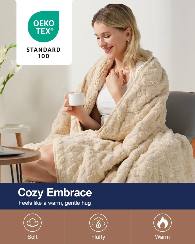 Manta con peso de lana Sherpa suave súper difusa, 15 libras de doble cara mullida Hea... Foto 4 de 4