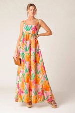 Bon Voyage Pink Orange Woven Maxi Dress