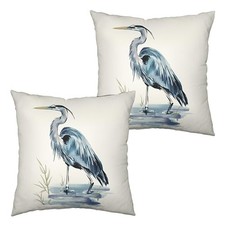 Watercolor Heron Pillow Covers Pelican Throw Pillow Covers 18x18 Set of 2 Sum...