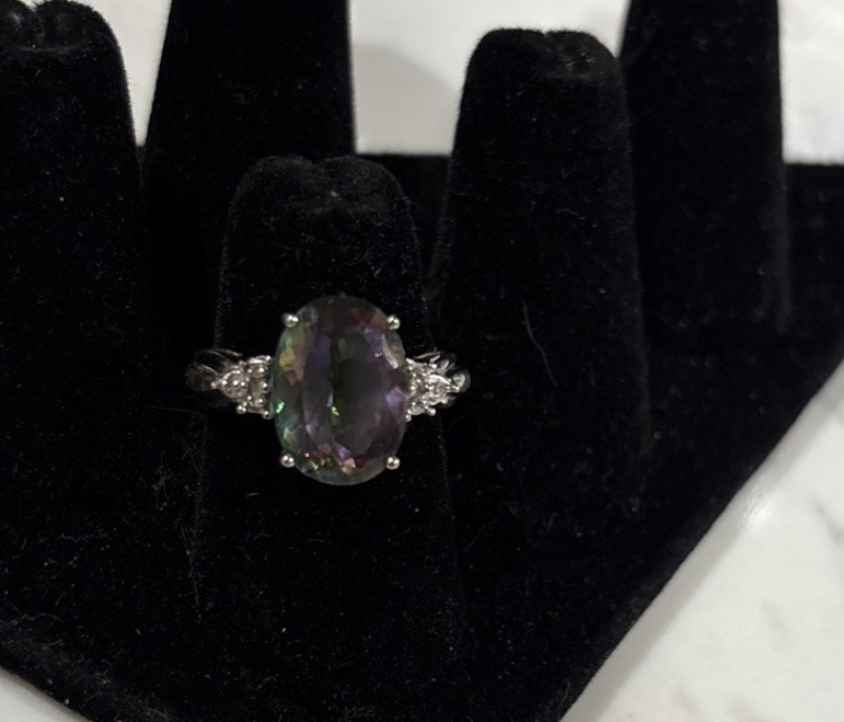Solid 14K White Gold Lab-Created Alexandrite Diam… - image 4