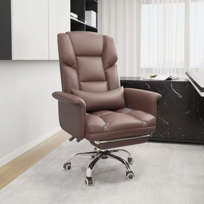 Reclining Office Chair with Footrest, Thick Cushion Ergonomic Desk Chair, Brown