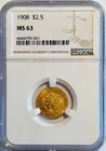 1908 $2.5 Gold Indian Head Quarter Eagle NGC MS 63