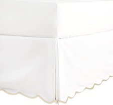 Easy Fit Scallop Edge King Bed Skirt - Off White 14 Inch Drop Anti-Slip Skirt
