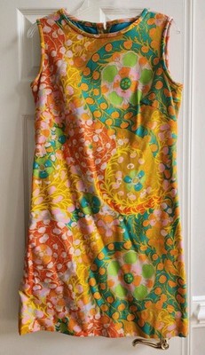 Vintage 1960s McMullen Sleeveless Lined Mod Floral Shift Dress Women's 14 VTG
