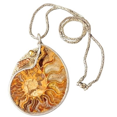 123.0gr!Deceased KIT HEATH Sterling Silver XXLarge Fossil Ammonite PearlNecklace