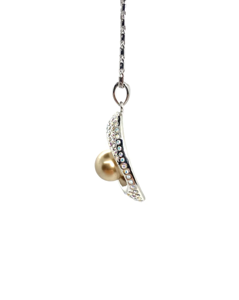 Oval Swirl Champagne Round Swarovski Elements Pearl Necklace 18K Gold Plated - Image 3 of 4