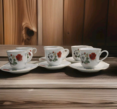Yamasen Fine Porcelain Japan 6 Tassen & Untertassen Blumen Set 80er Jahre verpackt