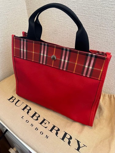 Burberry London Nova Check Tote Bag Red Canvas Authentic Unused Condition