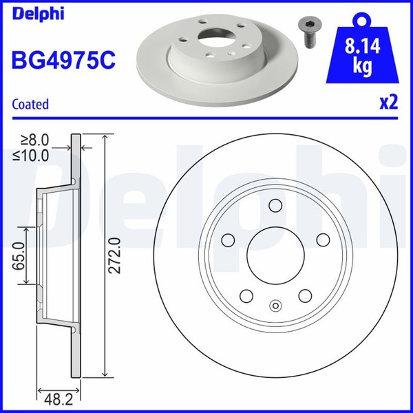 2X Delphi Bremsscheibe BG4975C FüR Audi A1 8X1 8XK Sportback 8XA 8XF Quattro-image