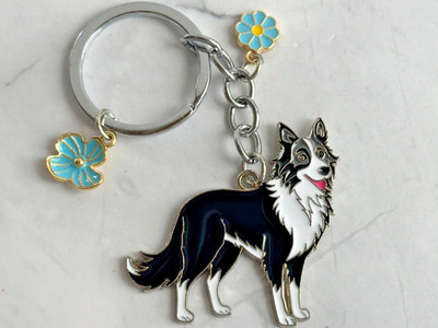 Border Collie Enamel and Metal Keychain