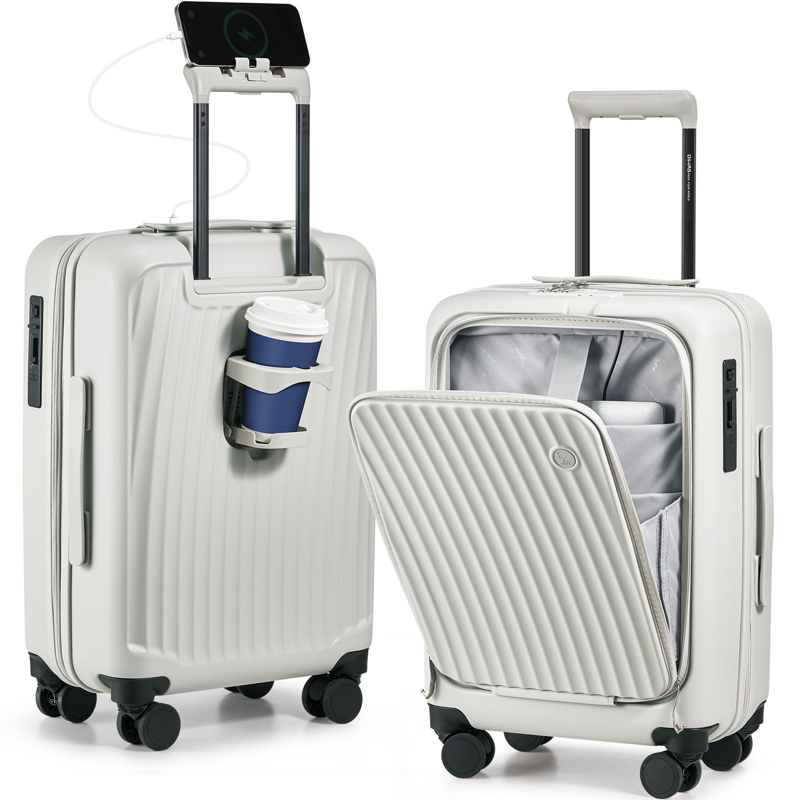 OIWAS 20" Hardside Luggage Carry-On Suitcase w/ Spinner Wheels & TSA Lock White