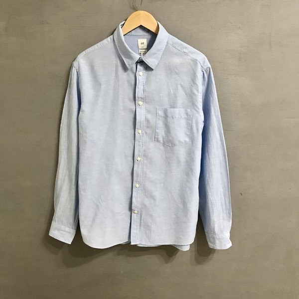 Men H&M Shirt Blue Cotton 42 / XL / 50