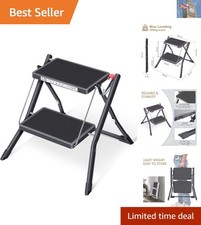 Portable 2-Step Metal Ladder with Anti-Slip Platform - Perfect for Home & Office