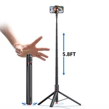70" Selfie Stick Automatic Pop-up Auto-Open Travel Tripod w/ Remote Phone Stand
