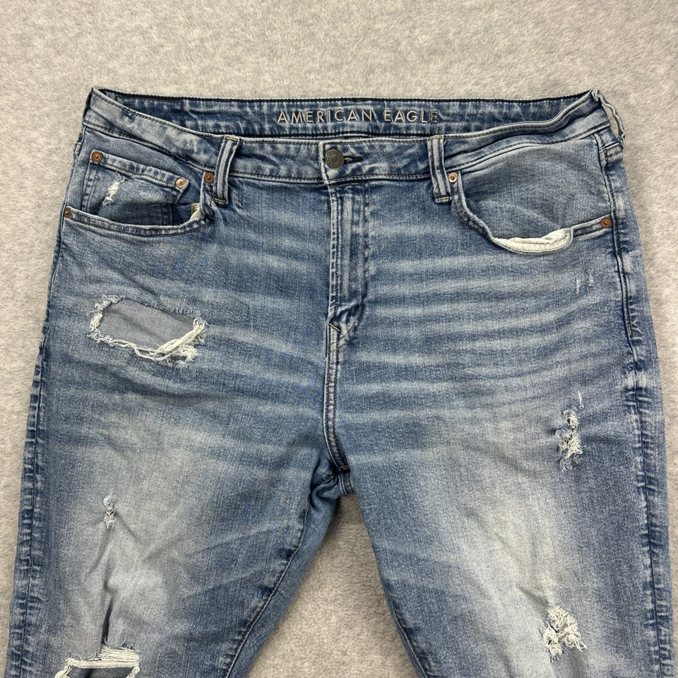 American Eagle Jeans Mens 38x30 Blue Denim Pants Athletic Fit Distressed Ripped - Image 3 of 4