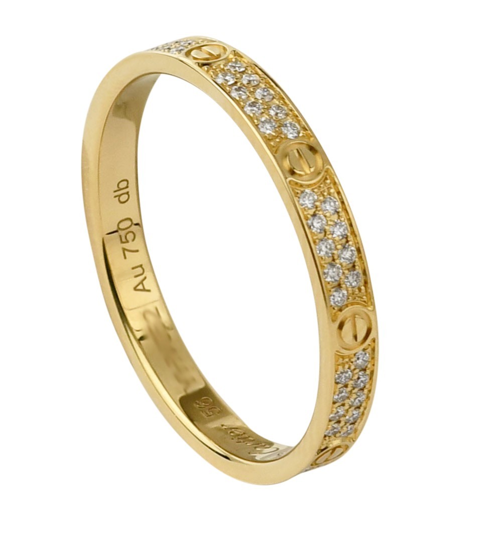 Cartier Love Ring Pave Diamond 18k Yellow Gold Mini Band  display picture 1