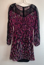 Whimsigoth Sz S Mini Dress Chiffon A Line Black Lace Pink Floral Romantic Gothic