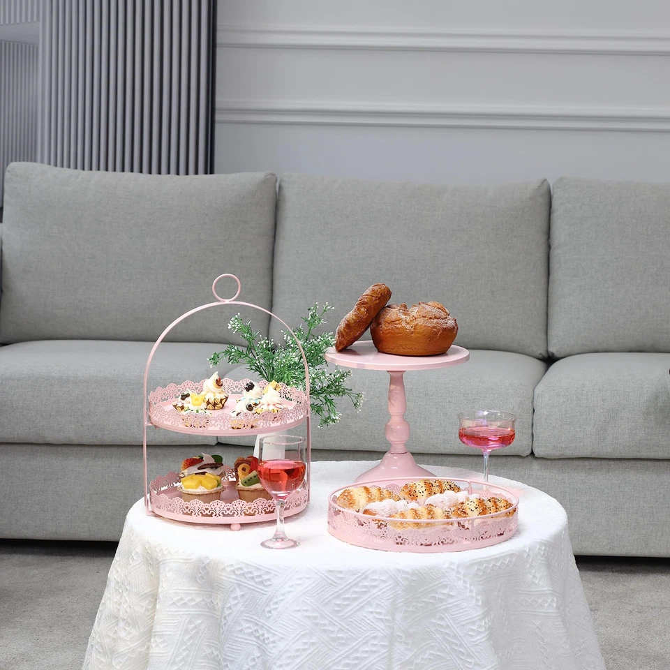 Набор из 6 розовых подставок для тортов, многоярусный держатель для кексов пьедестал дисплей для тортов стол... - Изображение 2 из 4