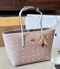 NWT COACH City Tote Bag Signature Coated Canvas pink heart print W charm outlet