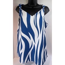 Blue White Zebra Print Sleeveless V-Neck Knotted Strap Tank Top Large
