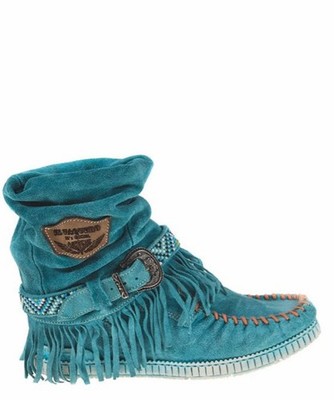 EL VAQUERO Lena Wornout Marine Leather Wedge Moccasin Boots 37/US 7-7.5