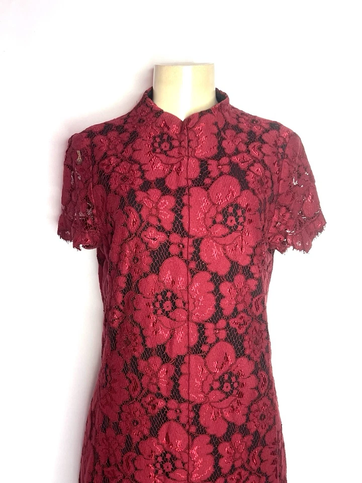 VESTIDO ANTONIO MELANI ROJO OSCURO ENCAJE MANGA CORTA TALLA 8 Foto 2 de 3