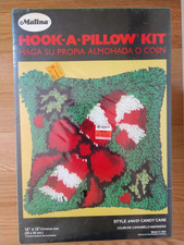 New Old Stock Malina Hook-A-Pillow Kit 44/01 Candy Cane Christmas 12x12" Vtg