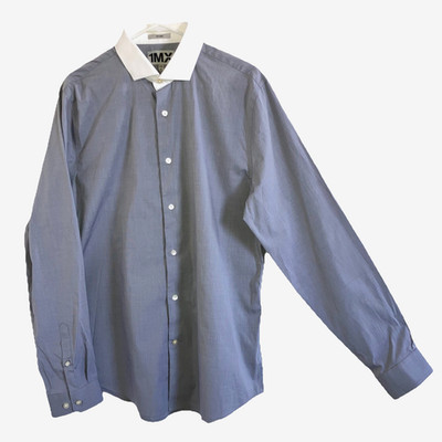 EXPRESS 1MX sz L Fitted Gray White Cotton Long Sleeve Shirt Contrast Collar Cuff