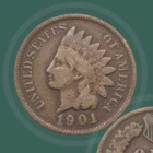 1901 Indian Head Cent Penny 1c Coin VF Condition