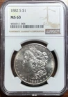 1882-S $1 Morgan Silver Dollar  NGC MS 63 Semi-Proof Like Obverse/Reverse