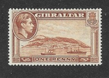 GIBRALTAR G6 sg 122 1938 1d Yellow Brown Perf 14 -- M/Mint