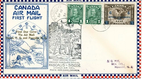 First flight cover Pascalis to Siscoe with Canada Scott C4 - ROESSLER