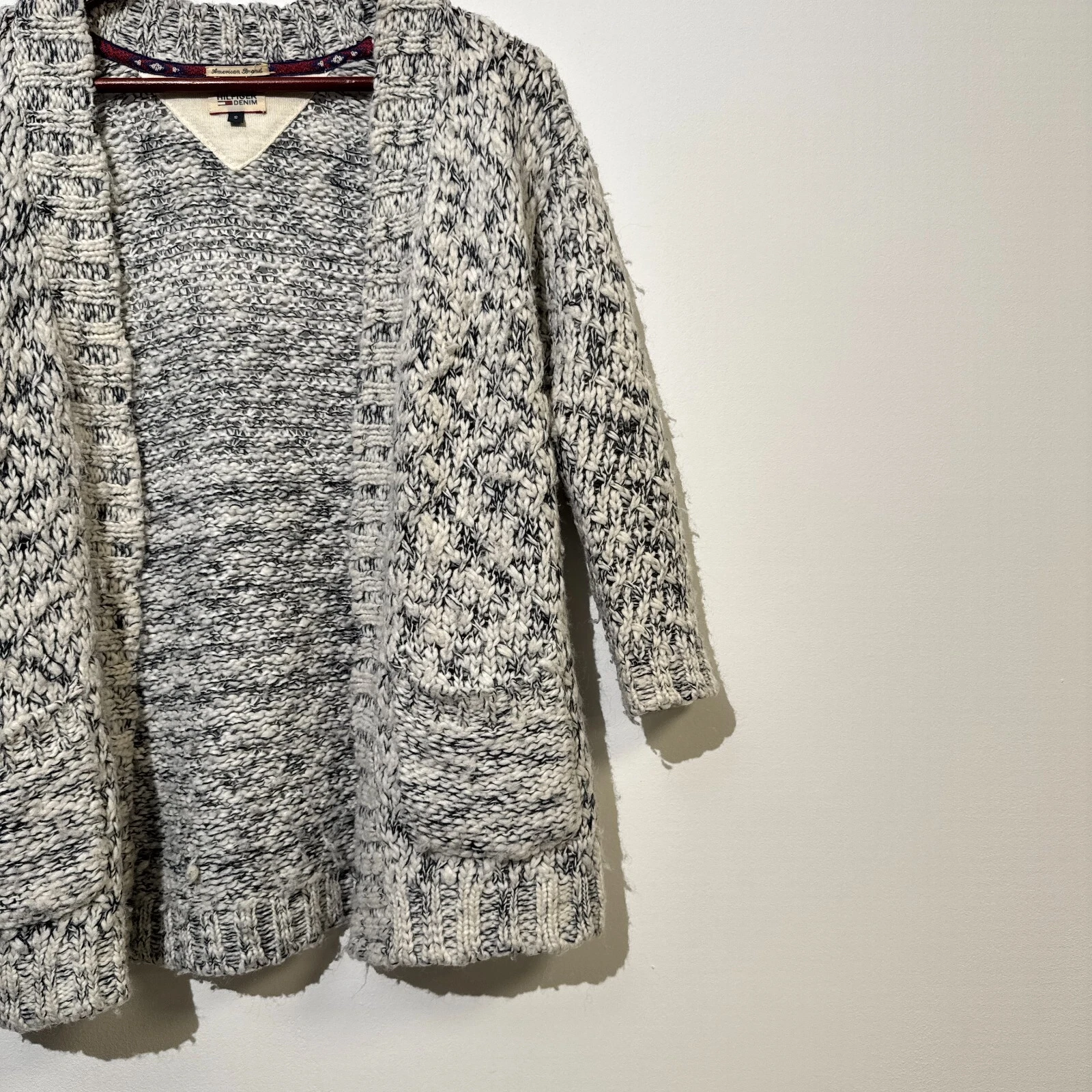 GUCCI Maglione donna vintage Tommy Hilfiger bianco grigio lana taglia S vestibilità regolare
