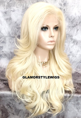 FREE PART LACE FRONT FULL WIG LONG WAVY LAYERED BLEACH BLONDE HEAT OK NWT #613